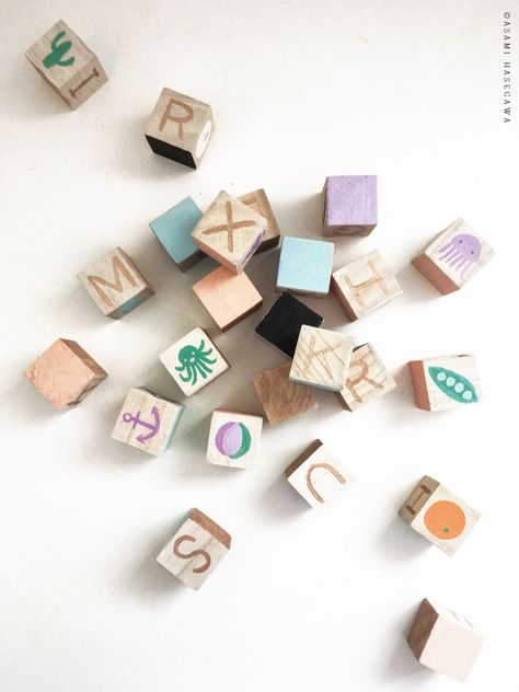 Alphabet Blocks Crafts, Wood Blocks Diy, Wooden Alphabet Blocks, Diy Blocks, Alphabet Blocks, Wooden Alphabet, Baby Painting, Block Craft, Baby Blocks