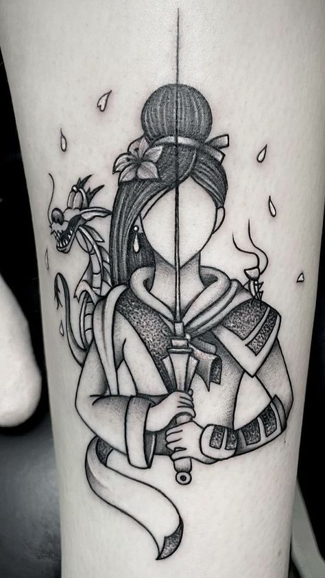 Mulan Matching Tattoo, Crikee Mulan Tattoo, Mulan Tattoo Ideas, Mulan Sleeve Tattoo, Mulan Tattoo, Mushoo Mulan Tattoo, Cartoon Tattoos, Birds Tattoo, Mulan