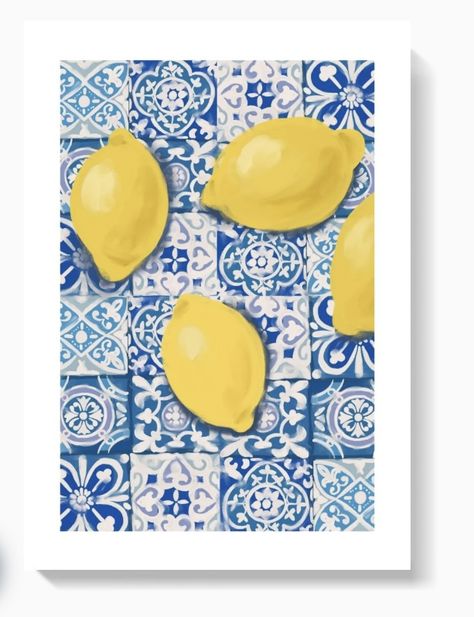 Tiles Art, Vibrant Wall Art, Space Wall Art, Custom Picture Frame, Lemon Print, Vibrant Art, Tile Art, Diy Frame, Blue And Yellow