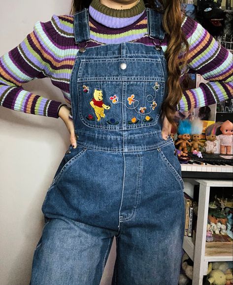 Dungarees Aesthetic, Colorful Overalls, Vintage Aesthetic Clothing, Winnie The Pooh Overalls, Flower Overalls, Overalls Outfit Aesthetic, Overalls Aesthetic, Outfits Overalls, Overalls Outfits