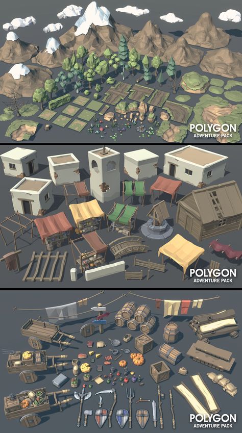 Adventure Pack, 3d Karakter, Character Game, Minecraft Banner Designs, Bangunan Minecraft, Environment Props, Low Poly Games, Isometric Art, Game Environment