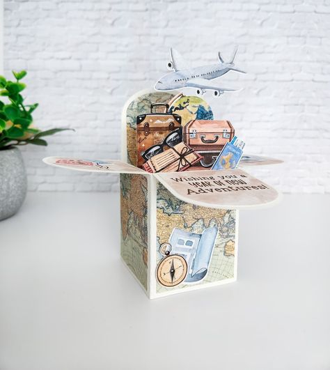 Travel Themed Pop up Box Card, Custom Card, Travel Birthday Card, Travel Graduation Card, Retirement Card, Popup Card - Etsy UK Pop Up Box, Anniversary Surprise, Pop Up Box Cards, Greeting Card Envelope, Retirement Cards, Box Card, Graduation Cards, Card Birthday, Card Envelopes