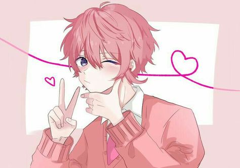 Guys With Pink Hair, Pink Hair Guy, Kisumi Shigino, Characters With Pink Hair, Gasai Yuno, Pink Boy, Pink Hair Anime, Kawaii Boy, Oc Manga