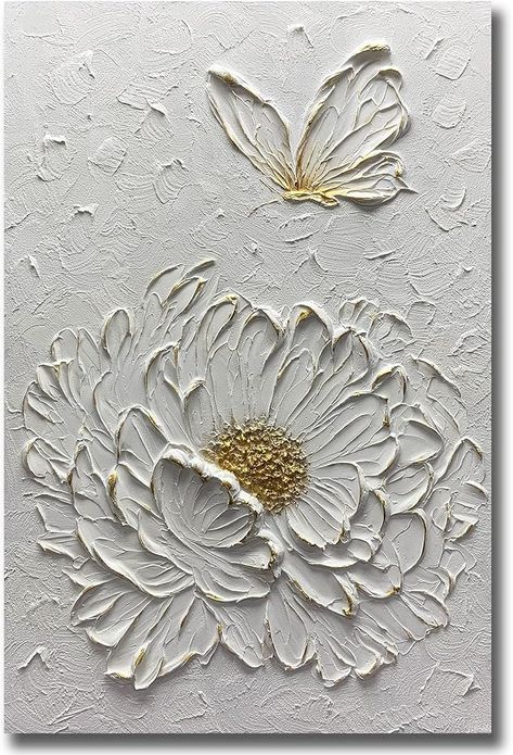 Boiee Art,24x36Inch Hand Painted Creamy Textured Wall Art Abstract Floral Wall Decor Art Minimalist Butterfly Artwork White and Gold Flower Oil Painting for Home Office Office Paintings, Minimalist Butterfly, Butterfly Artwork, Flower Oil Painting, Painting For Home, Floral Wall Decor, Oil Painting Flowers, Wall Art Abstract, Flower Oil