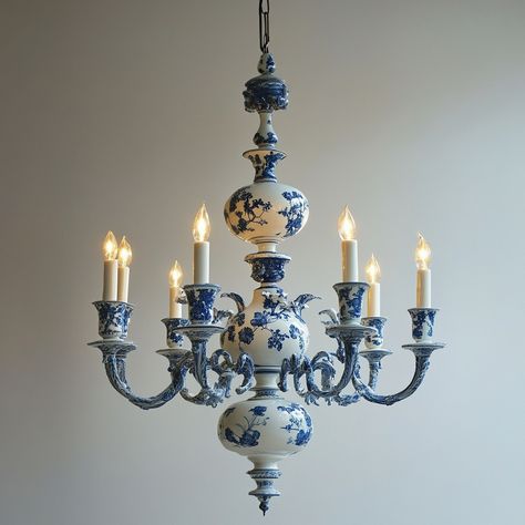 Blue And White Chandelier, Reflecting Light, Historical Design, White Chandelier, Hand Painted Ceramics, Floral Patterns, Floral Pattern, Blue And White, Hand Painted