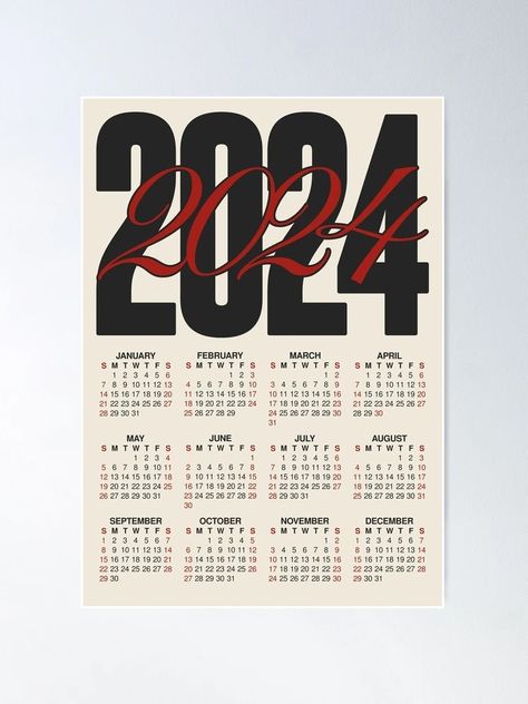 "Cream, Black and Red 2024 Calendar" Poster for Sale by solstices | Redbubble Calender 2024 Designs, Calendar Poster Design, Calendar Design Inspiration, Cool Calendars, Calendar Poster, 달력 디자인, Cute Poster, Calendar Design, Minimalist Poster