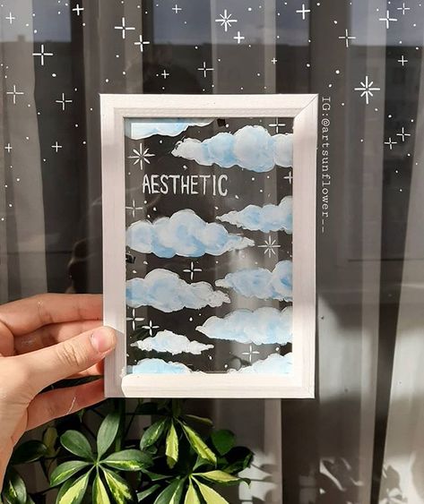 Aesthetics Painting, Cartoon Art Prints, Clouds Painting, Aesthetic Clouds, Mirror Crafts, Mirror Ideas, Acrylic Artists, Clay Crafts Air Dry, Mirror Painting