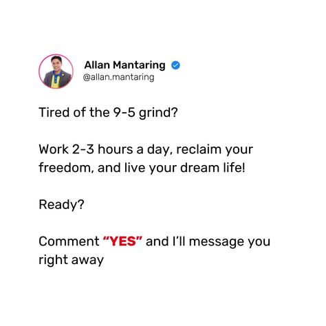 📢 Ready to Break Free from the 9-5 Grind? 🌟 Are you tired of the daily commute, endless meetings, and limited freedom? It's time to reclaim your life and embrace a new way of working! 🚀 Imagine working just 2-3 hours a day, having the flexibility to set your own schedule, and finally living life on your own terms. 🌍💼 🔹 More Time for What Matters: Spend quality time with loved ones, pursue your passions, and travel the world. 🔹 Increased Productivity: Focus on high-impact tasks during your... Tired Of Asking For Your Time, Mentally Physically Emotionally Spiritually Tired, Social Media Marketing Planner, Freedom Life, Build A Business, Marketing Planner, Increase Productivity, Income Streams, Travel The World