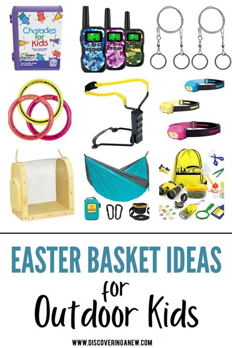 Outdoor Easter Basket Ideas, Camping Easter Basket, Non Candy Easter Basket Ideas, Easter Basket Themes, Charades For Kids, Easter Basket Toys, Unique Easter Baskets, Creative Easter Baskets, Boys Easter Basket