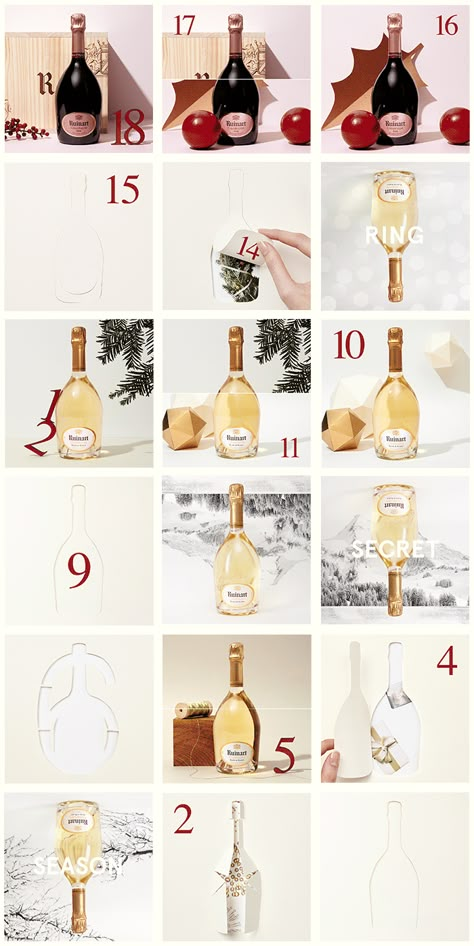 Art director and digital artist Elisa Valenzuela realized this advent calendar for the Ruinart champagne company. Each date of December is animated by a beautiful gif including the bottle, Christmas elements and amazing messages. #luxury #champagne #advertising Art director and digital artist Elisa Valenzuela realized this advent calendar for the Ruinart champagne company. #luxury #champagne #advertising Champagne Advertising, Calendar Graphic, Luxury Champagne, Christmas Elements, Christmas Calendar, Christmas Ad, Instagram Christmas, Christmas Advent Calendar, Beautiful Gif