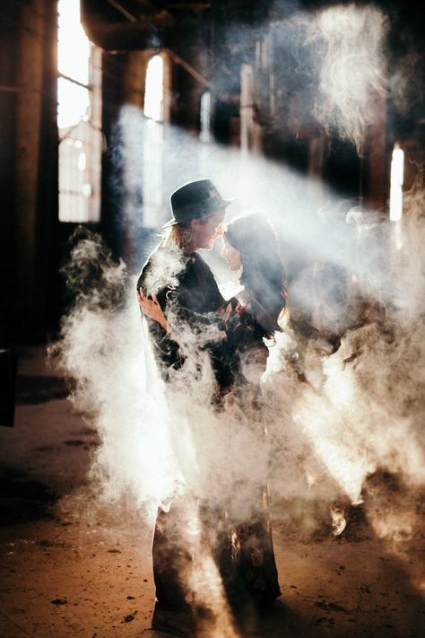 A moody abandoned warehouse is the ultimate place for anniversary photos. Photographer Cassie Rosch perfectly captured the romantic and edgy vibe. Abandoned Warehouse, Urban Exploring, Goth Wedding, Dark Wedding, Moody Wedding, Anniversary Photos, Gothic Wedding, Photo Couple, Pre Wedding Photoshoot