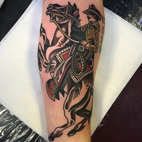 Geometric Horse, Outlaw Tattoo, Traditional Tattoo Man, Cowboy Tattoo, Trad Tattoos, Traditional Black Tattoo, Electric Tattoo, Cowgirl Tattoos, Cowboy Tattoos