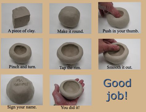 http://minimatisse.blogspot.com  Mini Matisse: Thanks for sharing your ideas! Image created by Bill Hammer Clay Pinch Pots, Clay Projects For Kids, Diy Keramik, Ceramic Pinch Pots, Clay Lesson, Clay Slip, Kids Clay, Pinch Pot, Kids Pottery