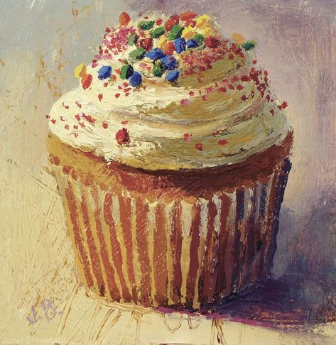 Cupcake by Janet Broussard, Oil, 5 x 5 Cupcake Painting, Food Art Painting, Cupcake Drawing, Cake Drawing, Pastel Cakes, Food Artwork, Cupcake Art, Watercolor Food, Food Painting