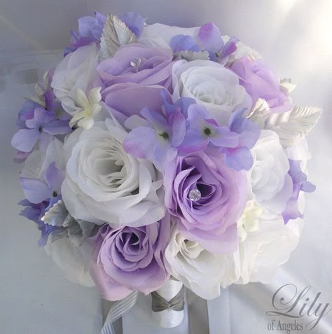 Softer yet still cute Wedding Flowers Roses, Round Bouquet, Bouquet Bridesmaid, Purple Wedding Bouquets, Wedding Flower Packages, Bridal Bouquet Flowers, Silk Flower Bouquets, White Lavender, Purple Wedding Flowers