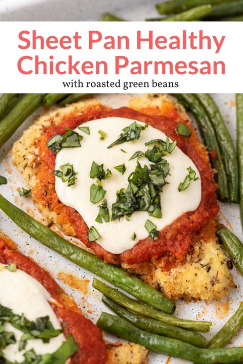 This easy and lightened up Sheet Pan Chicken Parmesan couldn't be more delicious and is ready in under 30 minutes! It's an instant family favorite. #dinner #kidfriendly #quickandeasy #chickenparmesan #bakedchickenparmesan Amazing Slow Cooker Recipes, Healthy Chicken Parmesan, Low Calorie Chicken, Instant Family, Slender Kitchen, Sheet Pan Chicken, Favorite Dinner, Baked Chicken Parmesan, Pan Dinners