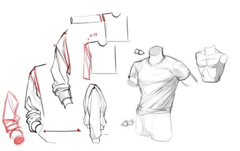 Shirt Side View Drawing, Drawing Reference Side View, Clothes Side View, Shirt Side View, Reference Side View, Drawing Lighting, Drawing Fabric, T Shirt Drawing, Side View Drawing