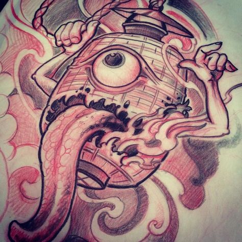 Chochin obake sketch. #yokaimonster by alexdtat2 Japanese Lantern Tattoo, Yokai Tattoo, Ghost Lantern, Japanese Ghost, Japanese Yokai, Tattoo Japanese Style, Lantern Tattoo, Folklore Art, Tattoo Japanese