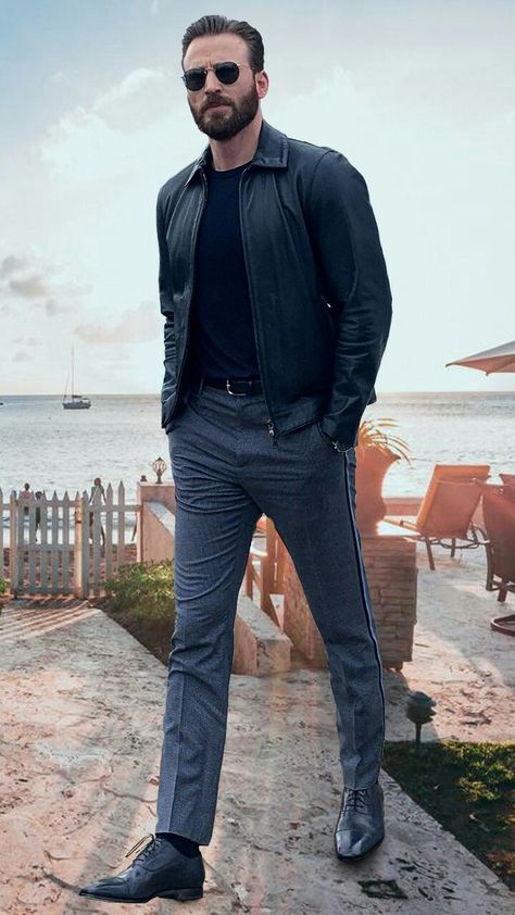 Chris Evans Style Outfits, Chris Evans Style Casual, Chris Evans Fashion, Chris Evans Casual, Daddy Outfits Men, Chris Evans Outfits, Chris Evans Suit, Chris Evans Style, Black Shoes Outfit