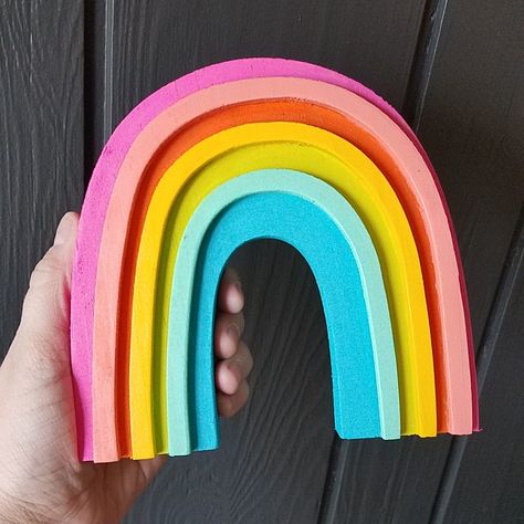 Target Wooden Rainbow Painted, Painted Wooden Rainbow Target, Small Canvas Rainbow Painting, Wood Rainbow, Wooden Rainbow Ideas, Rainbow Wood Sign, Wooden Rainbow Painted, Rainbow Wood, Rainbow Butterflies