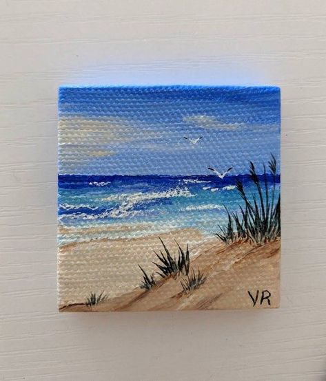 Beach Desk, Mini Toile, Painting Beach, Small Canvas Paintings, Canvas Painting Ideas, Simple Canvas Paintings, Cute Canvas Paintings, Painting For Beginners, Soyut Sanat Tabloları