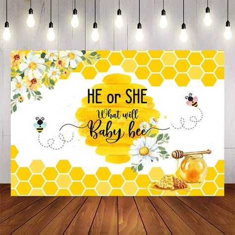 Honey Bee Gender Reveal, Gender Reveal Backdrop, Gender Reveal Photography, Honey Bee Baby Shower, Bee Gender Reveal, Shimmer Wall, Outdoor Party Decorations, Bee Baby Shower, Baby Shower Backdrop