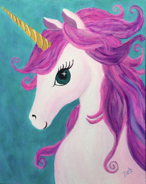 Unicorn Art Painting, Unicorn Painting Canvas, Unicorn Acrylic Painting, Guitar Art Painting, Painted Unicorn, Unicorn Paint, Unicorn Canvas, Unicorn Painting, Kids Canvas Art