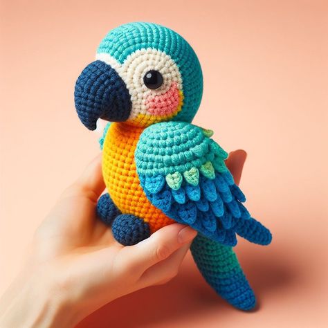 Crochet Minty Sheep Amigurumi Pattern - All Crafts Crocheted Animals Free Patterns Easy, Crochet Parrot Free Pattern, Amigurumi Parrot, Parrot Crochet Pattern, Sheep Amigurumi, Crochet Parrot, Bird Crochet, Crochet Bird, Crochet Bird Patterns