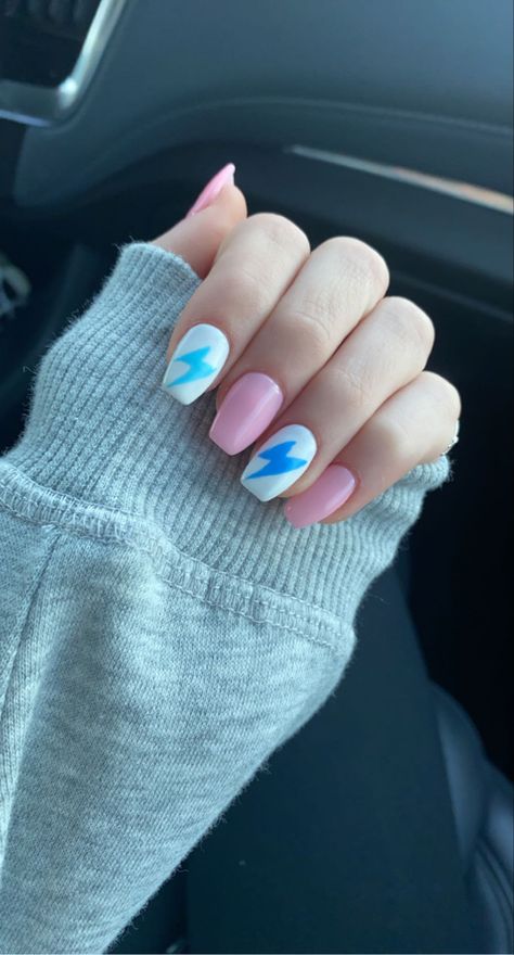 #acrylicnails #gelnails #coolnails #naildesignideas Lightning Bolt Nails, Blue Lightning, Cute Gel Nails, Lightning Bolt, Blue Nails, Pink Blue, Nail Inspo, Cute Nails, Gel Nails