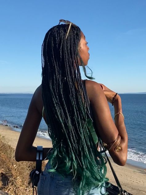 Dark Green Box Braids, Dark Green Braids, Afro Braided Hairstyles, Green Box Braids, Green Braids, Dream Hairstyles, Hair Twists Black, Dark Green Hair, Cute Curly Hairstyles