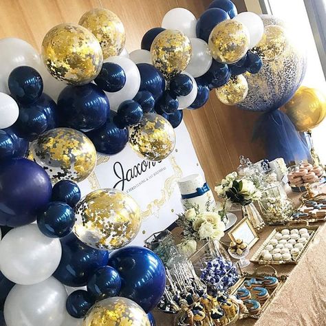 Navy Party Decorations, Marine Party, Confetti Balloons Birthday, Balloons White, Galaxy Party, Gold Confetti Balloons, Graduation Balloons, Metallic Balloons, White Balloons