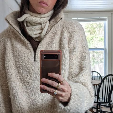 KNITT on Instagram: "The zipper sweater by @petiteknit is my most worn piece by far. (@myak_fibers medium in oatmeal held with an unknown alpaca as boucle) /// Plus my little cashmere bandana by @deima_patterns. 🐑🐐" Boucle Knit, Boucle Sweater, Zipper Sweater, Crochet Inspo, Zippered Sweater, Alpaca, Knit Crochet, Oatmeal, Cashmere