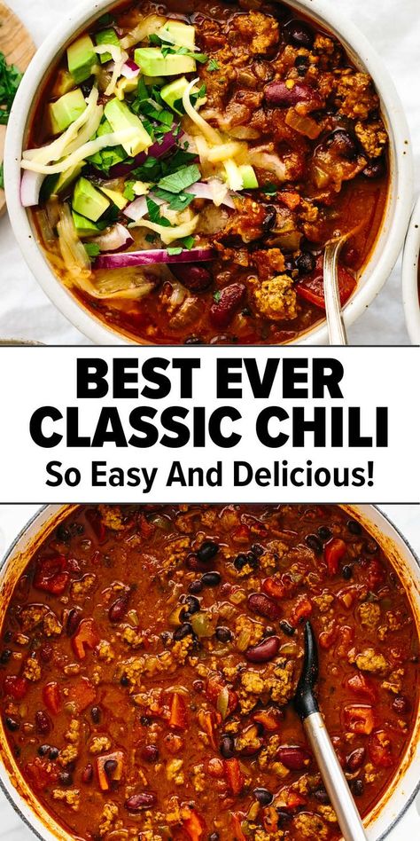 Best chili recipe Easy Delicious Chili Recipes, Chili Best Ever, Yellowstone Chili Recipe, Best Easiest Chili Recipe, Best Chili Recipe Stovetop, Prime Rib Chili Recipes, Chili Recipe With Bell Pepper, Insta Pot Chili Easy, Soul Food Chili Recipe