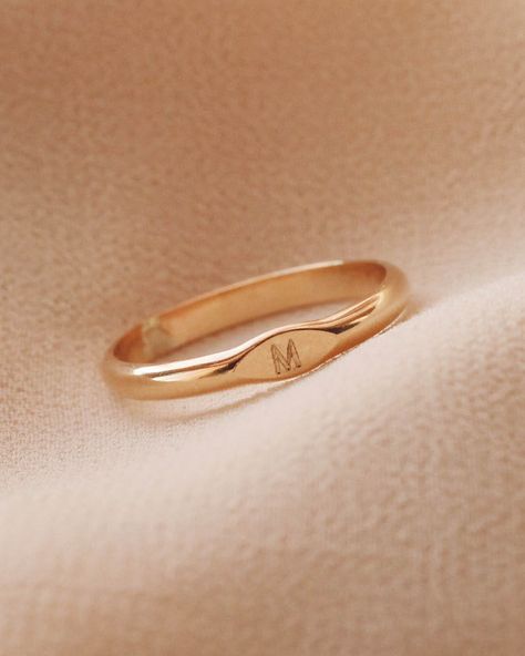 Engrave R1306 - Gold Filled — Priscilla Ma Gold Rings Without Stones, Office Reference, Engraved Signet Ring, Cute Promise Rings, Signet Ring Gold, Sister Rings, Hammered Gold Ring, Gold Initial Ring, Plain Gold Ring