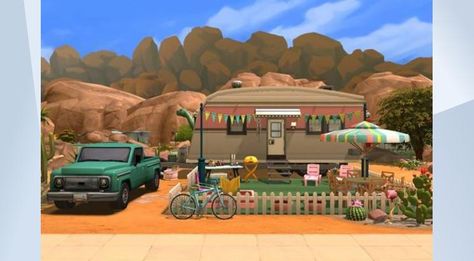 Sims 4 Trailer, Pink Camper, Pink Trailer, Sims 4 Gallery, Desert Pink, Micro Camper, Trailer Build, Retro Campers, Camper Caravan