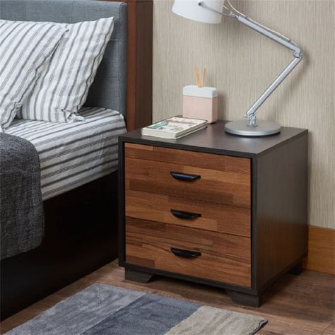 This romantic, modern espresso and walnut bedside table is a great match for your bedroom. The bedside table is equipped with three spacious drawers, satisfying to put your daily necessities within reach. Meja Nakas, Прикроватные Тумбочки, Walnut Nightstand, Desain Furnitur Modern, 3 Drawer Nightstand, Wooden Nightstand, Odds And Ends, Night Table, Table Diy