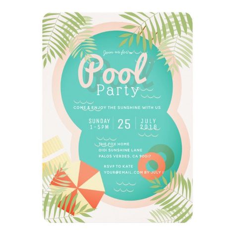 Pool Party Adults, Pool Party Birthday Invitations, Salmon Red, Party Swimming Pool, Summer Party Invitations, Tropical Baby Shower, Gender Neutral Baby Shower Invitations, Pool Party Invitations, Tropical Pool