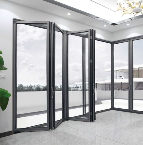 aluminum bi folding door Modern Bathroom Door, Aluminium Patio Doors, Glass Bifold Doors, Folding Patio Doors, Accordion Doors, Aluminium Sliding Doors, Folding Glass Doors, Aluminium Windows And Doors, Balcony Doors