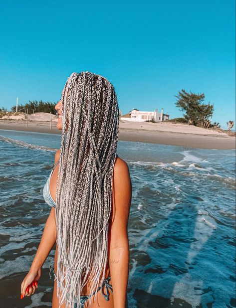 White Person Braids, White Women With Braids, Box Braids White Girl, Hair Braids African, Hair Styles Grey, Elegant Braided Hairstyles, Silver Braids, Blue And Black Braids, Black Braids Hairstyles