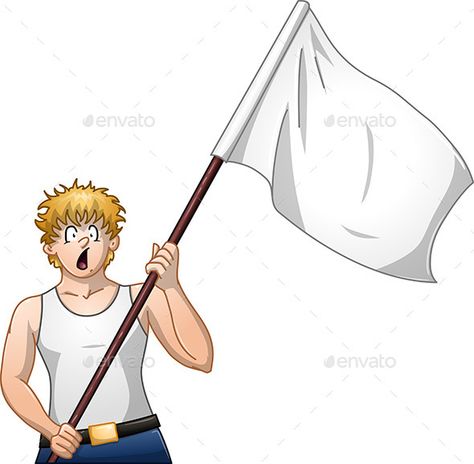 Guy Holds White Flag and Shouts Holding A Flag Drawing, Holding Flag Reference, Person Holding Flag Reference, Holding Flag Pose Drawing, Painting Nose, Flag Drawing, Back Drawing, Retro Vector Illustration, Anatomy References