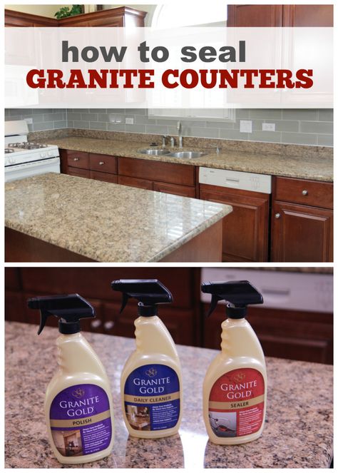 How to seal granite counters Seal Granite Countertops, Homemade Granite Cleaner, Granite Sealer, Cleaning Granite Countertops, Granite Cleaner, Concrete Countertops Kitchen Diy, How To Clean Granite, White Granite Countertops, Outdoor Kitchen Countertops