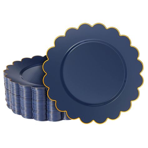 PRICES MAY VARY. Navy Blue Plastic Plates Set: Prepare for your next party or celebration with our set of navy blue plastic scalloped edge paper plates that feature elegant gold foil Navy Blue Plastic Plates for Parties: Use our disposable plastic dinner plates for a birthday party, wedding reception, graduation, baby shower, or classroom celebration to make cleanup quick and easy Versatile: These fancy plastic plates can hold a variety of desserts, foods, appetizers, cakes, candies, and cupcake Chinoiserie Party, Fancy Plastic Plates, Plastic Plates Wedding, 50th Birthday Centerpieces, Blue Graduation Party, Blue Table Settings, Navy Blue Party, Party Wedding Reception, Gold Plastic Plates