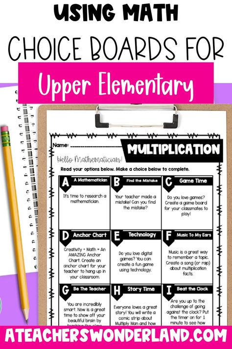 3rd Grade Math Choice Board, Math Choice Boards 3rd, Choice Boards 5th Grade, Math Stations 3rd Grade, Homework Choice Board, Upper Elementary Math Centers, Student Choice Boards, Add Math, Gifted Classroom