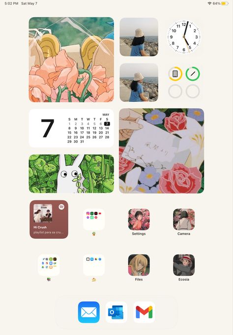 beige/nature/green/anime theme Ipad Homescreen Ideas Portrait, Ipad Homescreen Layout, Beige Nature, Ipad Layout, Ipad Homescreen, Ipad Ideas, Anime Theme, Ios 15, Homescreen Ideas