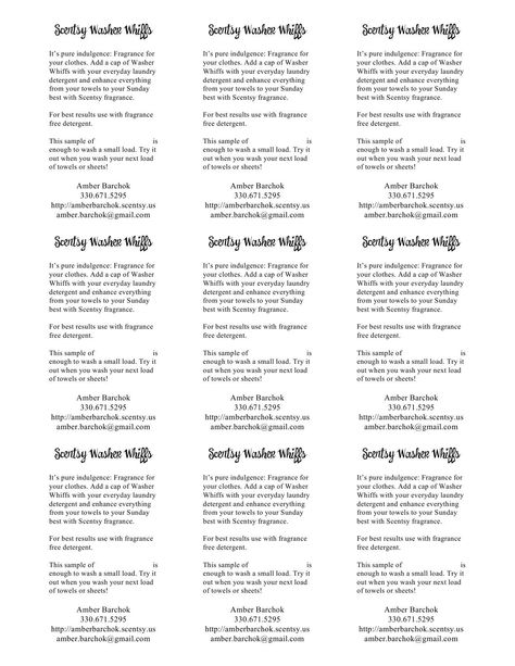 Washer whiffs back Scentsy Labels, Scentsy Ideas Printables, Scentsy Consultant Marketing, Scentsy Samples, Scentsy Sample Ideas, Scentsy Washer Whiffs, Scentsy Pictures, Scentsy Games, Scentsy Recipes