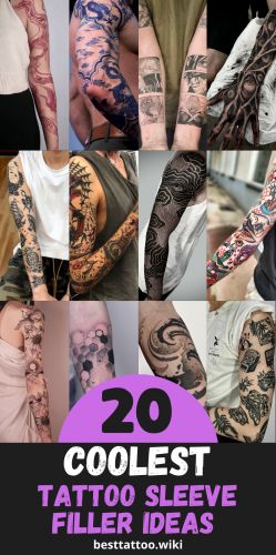 Discover 20 Top Tattoo Sleeve Fillers for 2024: Traditional to Trendsetting Ideas Tattoo Sleeve Filler Ideas Backgrounds For Women, Tattoo Fillers For Women Full Sleeves, Tattoo Sleeve Fillers, Flower Filler Tattoo, Sleeve Filler Ideas, Tattoo Background Filler, Tattoo Sleeve Filler Ideas, Filler Tattoo Designs, Gap Filler Tattoo