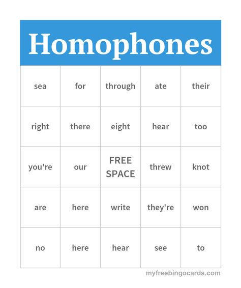 Homophones Bingo Homophones Activities, Homophones Activity, Reading Bingo, Alphabet Bingo, Free Printable Bingo Cards, Tone Words, Free Bingo Cards, Word Bingo, Dolch Words