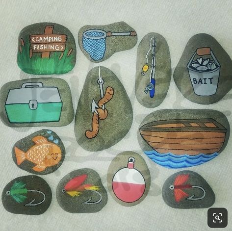 Boats Drawing, Drawing Boats, Fishing Sign, Boat Drawing, Fly Fishing Lures, Story Stones, Rock Hunting, Posca Art, Painted Rocks Diy