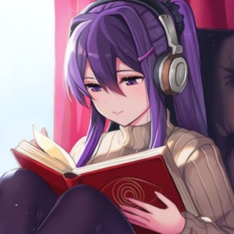 Yuri Ddlc Icon, Ddlc Icon, Yuri Ddlc, Fujii Kaze, Purple Hair, A Girl, Reading, Purple, Hair