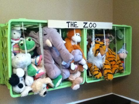 stuffed animal storage | All Things With Purpose: Storage Solutions for Stuffed Animals Spring Organization, Plastic Crates, Monkey Stuffed Animal, Organisation Hacks, Stuffed Animal Storage, Household Organization, Organization Kids, Toy Rooms, Room Storage